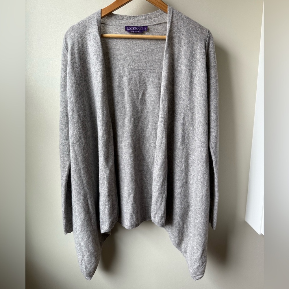 LOCKHART 100% Cashmere Cardigan‎ Sweater Neutral Gray Soft Open Front Luxury S